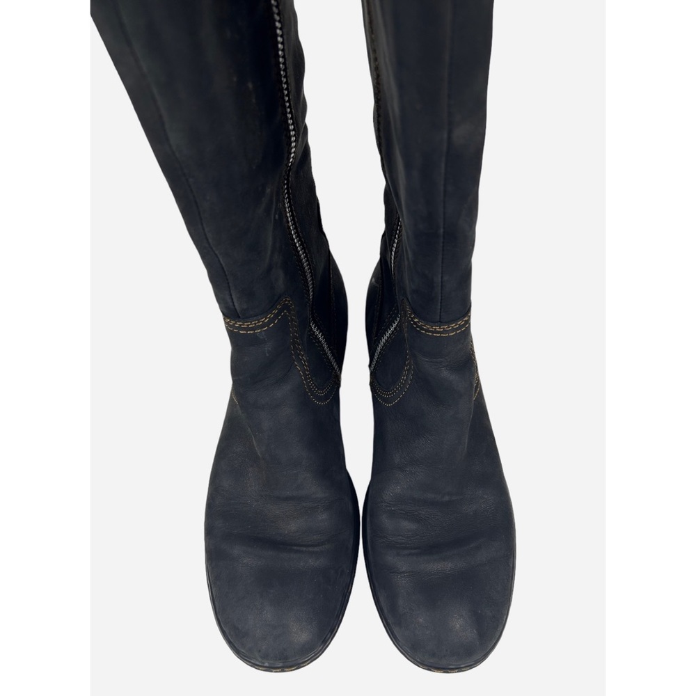 Born Tall Fold-Over Leather Riding Boots in Black with Gray Trim - Picture 5 of 15